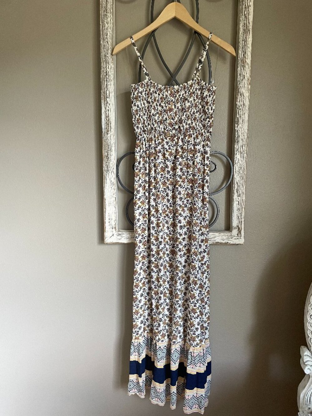 Lily Rose Floral Boho Maxi Dress XS Cottagecore, Smocked Sundress